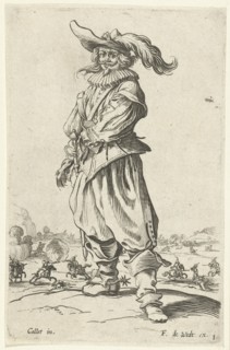 Horseman with plumed hat, seen from the front, Jacques Callot, print maker: Anonymous, Frederik de