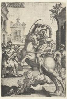 Marcus Curtius plunges into a gorge, Georg Pencz, 1535