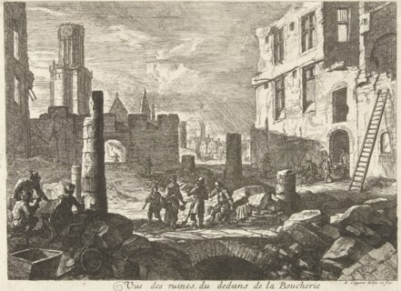 Ruins in Beenhouwersstraat, Brussels, Belgium, 1695. Augustin Coppens, 1695