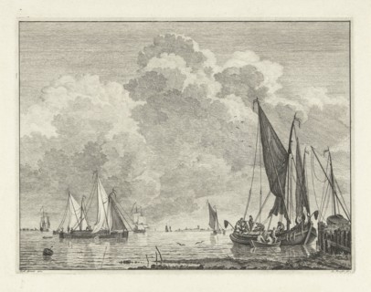 River view with ships, Leendert Brasser, 1727 - 1793