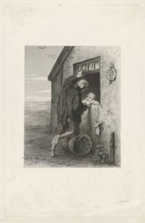 Conversation between a fisherman and a child, Johann Heinrich Maria Hubert Rennefeld, 1855 - 1877