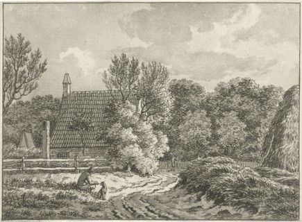 Landscape at Bloemendaal, The Netherlands, In the foreground a man sits beside the road with his