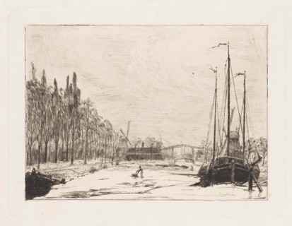 View of the frozen Kattensloot, Amsterdam, The Netherlands, Frans Schikkinger, 1848 - 1902