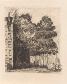 View of a corner house on a canal in Amsterdam, The Netherlands, Frans Schikkinger, 1848 - 1902