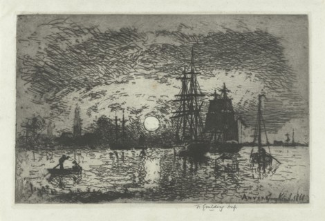 Sunset at the port of Antwerp, Belgium, Johan Barthold Jongkind, 1868