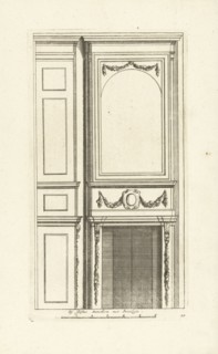 The tablet of the high chimney breast is supported by Ionic pilasters, interior, decoration,