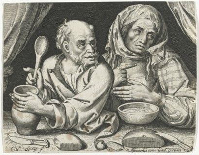 Man and woman eating porridge, Nicolaes de Bruyn, Assuerus van Londerseel, 1581 - 1656