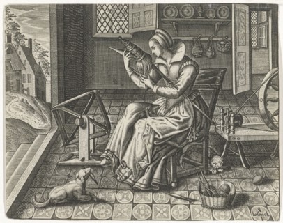 Spinster in an interior, Jan van Halbeeck, 1600 - 1630
