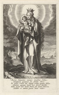 Enthroned Virgin and Child, print maker: Cornelis Galle I, Theodoor Galle, 1586 - 1650