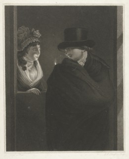Two lovers at the door, Lambertus Antonius Claessens, c. 1792 - 1817