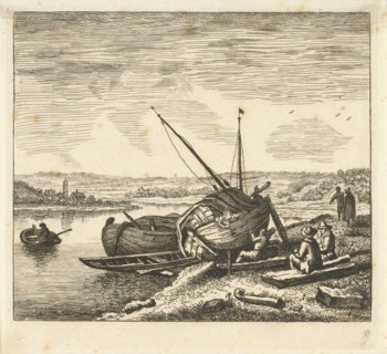 River view with man and boat, William Young Ottley, Jan van Almeloveen, Herman Saftleven, 1828