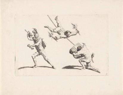 Three acrobats in action, Anonymous, Gerardus Josephus Xavery, Pieter Schenk (II), 1728