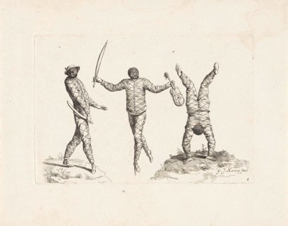 Three harlequins, Anonymous, Pieter Schenk II, 1728