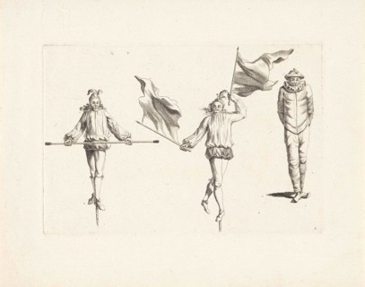 Two tightrope walkers with attributes and a clown, Anonymous, Gerardus Josephus Xavery, Pieter