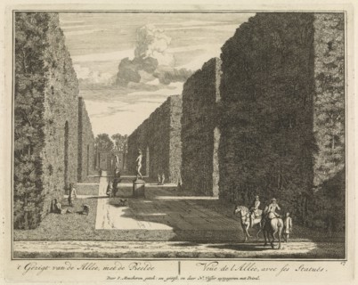 Statues in the garden, avenue lined with arches, Overgrown garden galleries, Orchard, Isaac de