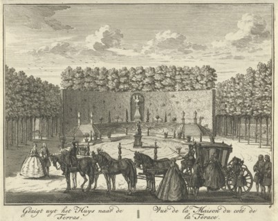 View of the terrace in the French garden of House ter Meer in Maarssen, in the foreground stands a