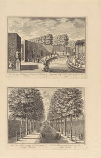 View of the semicircular closure of the garden behind Slot Zeist / View of the central avenue