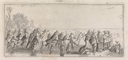 Skaters on the ice, Jan van de Velde (II), Cornelis Willemsz Blaeu-Laken, 1627