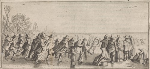 Skaters on the ice, Jan van de Velde (II), Cornelis Willemsz Blaeu-Laken, 1627
