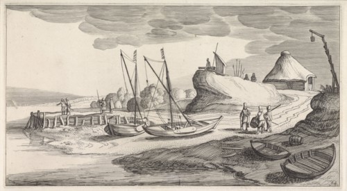 Boats on a river bank, Jan van de Velde (II), 1639 - 1641