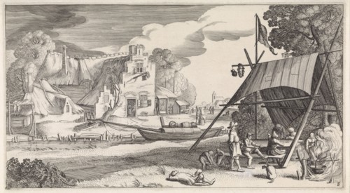 Figures under a tent at a tavern, Jan van de Velde (II), 1639 - 1641
