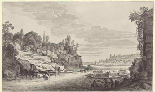 Activity in a river landscape, Jan van de Velde (II), Pieter de Molijn, 1604 - 1641