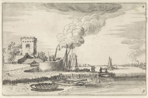 Landscape with a lighthouse in a port, Jan van de Velde (II), 1616
