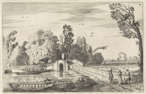 River Landscape with a stone bridge, Jan van de Velde (II), 1616