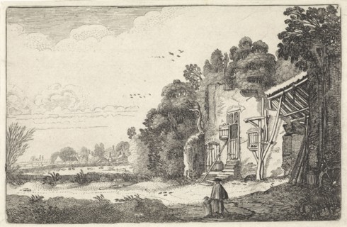 Woman with child in a ruined house, print maker: Jan van de Velde II, 1616