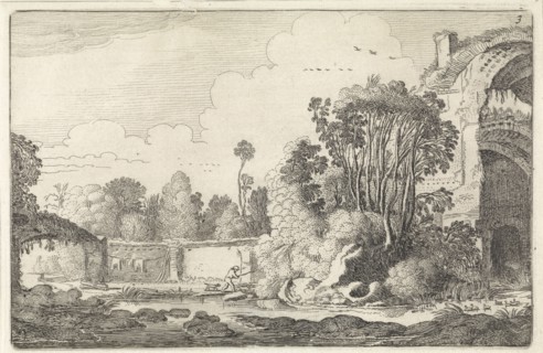 Man with a dog in a ruin, Jan van de Velde (II), 1616