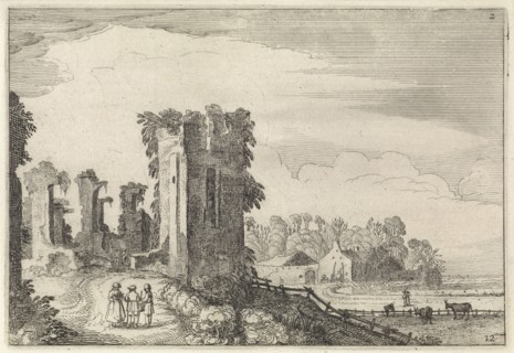 Figures near the Huis ter Kleef in Haarlem, The Netherlands, print maker: Jan van de Velde II