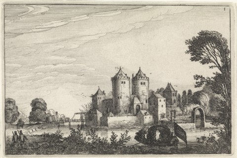 Figures in a canoe in a castle, Jan van de Velde (II), 1616