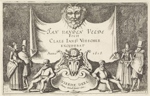 Figures in a cloth with a head of a satyr, Jan van de Velde (II), 1616