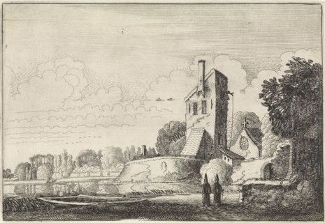 Landscape with fortress tower and chapel, Jan van de Velde (II), 1616