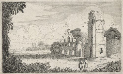 Two figures in a ruined house, Jan van de Velde (II), 1616