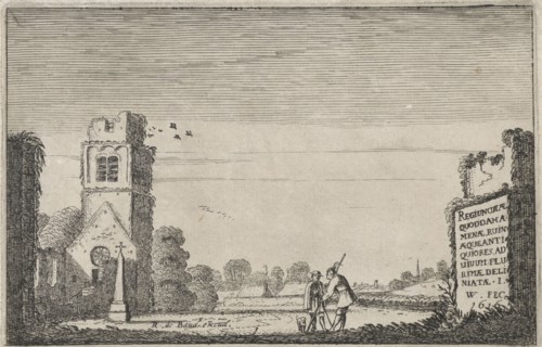 Two figures in a ruined church, Jan van de Velde (II), Robert de Baudous, 1616