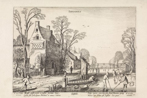 Winter landscape with flask players on the ice: january, Jan van de Velde (II), 1630 - 1690