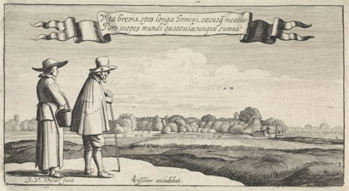 landscape with a peasant couple, Jan van de Velde (II), Claes Jansz. Visscher (II), 1603 - 1652
