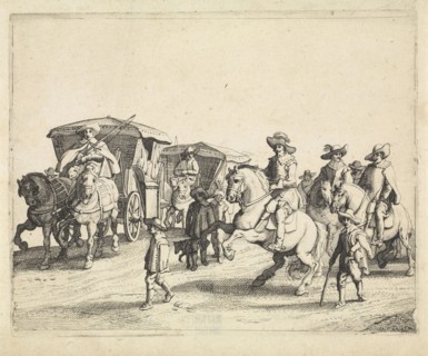 Cavalry and carriages, Jan van de Velde (II), Anonymous, Jan Martszen de Jonge, 1632 - 1682