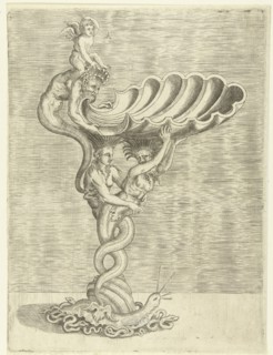 Scale in the form of a shell, supported by a mermaid and a merman, Balthazar van den Bos, Cornelis