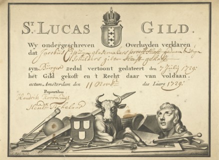 Guild Letter of the Guild of St. Luke in Amsterdam, The Netherlands, Johannes de Broen, c. 1700 - c