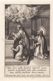 Ignatius Loyola has a vision of the Trinity, print maker: Hieronymus Wierix, 1611 - 1615
