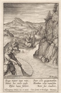 Holy Family fishing, Antonie Wierix (III), Hieronymus Wierix, Piermans, 1606 - before 1619