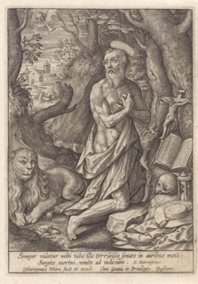 St. Jerome as a penitent in the desert, Hieronymus Wierix, 1563 - before 1619