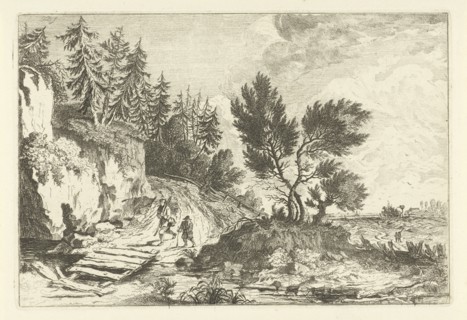 Two hikers on a bridge, Joannes Bemme, c. 1795 - c. 1810