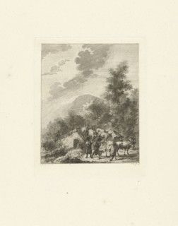 Soldiers drive a herd of cows on a bridge, print maker: Joannes Bemme, Dirk Langendijk, 1803