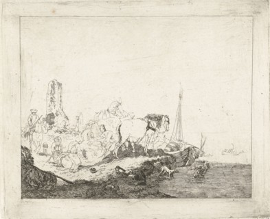 Beach Scene with man and dog in water, Joannes Bemme, 1795 - 1841
