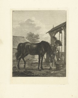 A man and a horse near a well, print maker: Joannes Bemme, Jan Anthonie Langendijk Dzn, 1802
