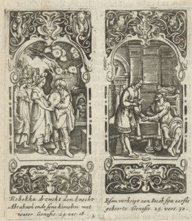 Rebecca and Eliezer at the well, Esau sells his birthright, Anonymous, 1615 - 1651