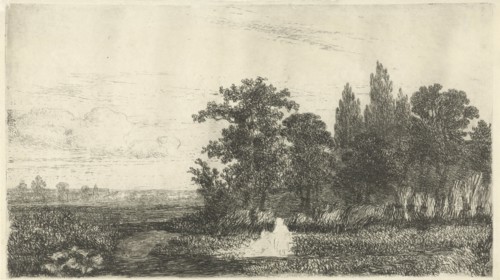 Man and woman at a stream at a forest edge, Hermanus Jan Hendrik van Rijkelijkhuysen, 1857